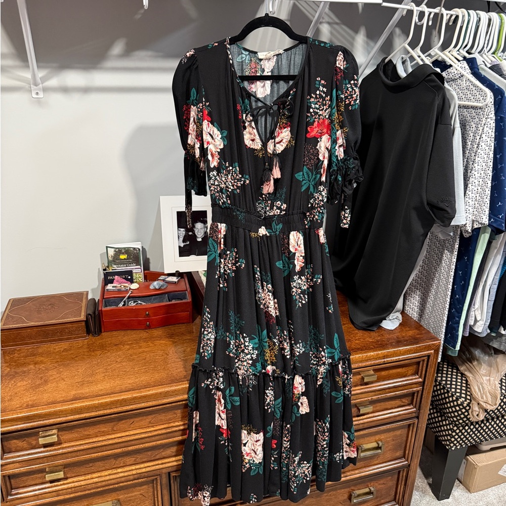 Lovestitch Black Floral Maryn Midi Dress
